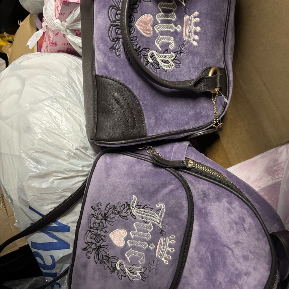 Juicy Couture Lavender Shoulder Bag with Black Accents.2 FREE bath body items